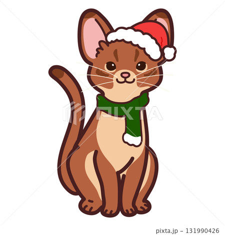 クリスマスの服を着た可愛いアビシニアン猫のイラスト クリスマスの服を着た可愛いアビシニアン猫のイラスト 131990426