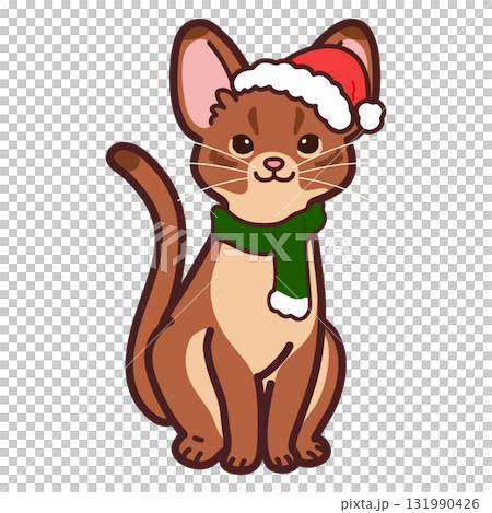 一隻穿著聖誕服裝的可愛的阿比西尼亞貓的插圖 131990426