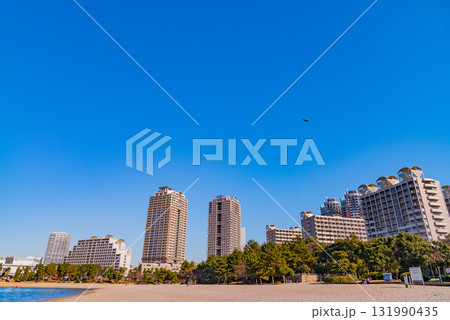 【東京都】お台場の海浜公園とビル群 131990435