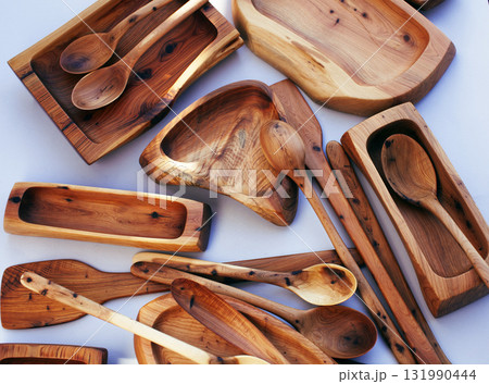 wooden kitchen ware on white background isolated wooden kitchen ware on white background isolated 131990444