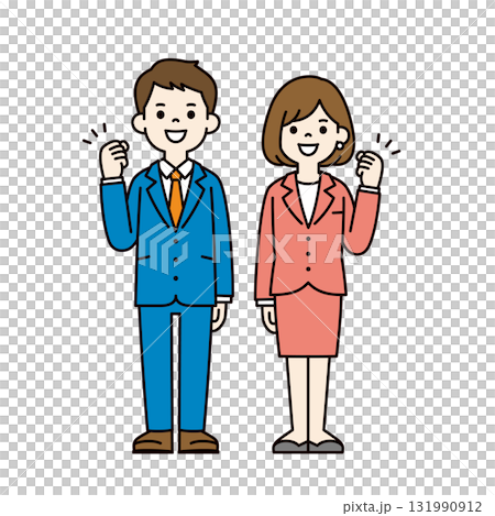 Full body vector illustration set of young businessmen and women doing fist pumps_color 131990912