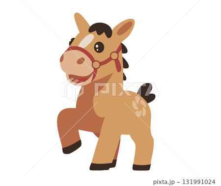 斜め正面から見たかわいい干支の馬イラスト 131991024