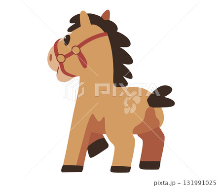 斜め後ろから見たかわいい干支の馬イラストのイラスト素材 [131991025