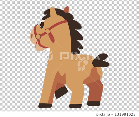 Cute zodiac horse illustration seen from behind 131991025