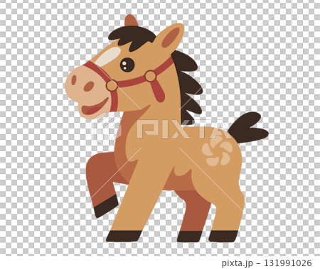Cute zodiac horse illustration for New Year's cards 131991026