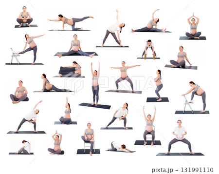pregnant woman is engaged in yoga. Butterfly Pose or Baddha Konasana 131991110