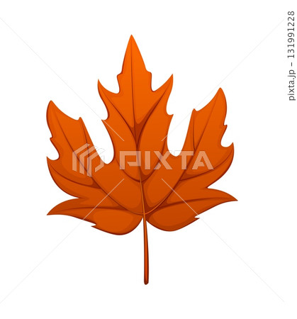 Cartoon autumn maple leaf with vibrant orange and red tones, sharp lobes and natural veins. Symbol of fall season, nature change and wild forest flora. Vector element for seasonal decor or harvest 131991228