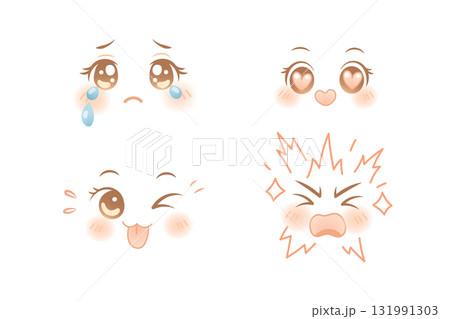 Kawaii anime emotion set with crying, love, rage and playful face Kawaii anime emotion set with crying, love, rage and playful face 131991303