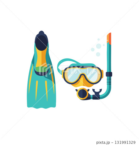 Snorkeling gear set with flipper mask and snorkel for underwater adventure vector illustration 131991329