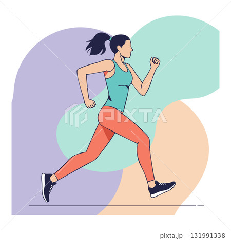 Woman running exercise in athletic wear with colorful background vector illustration Woman running exercise in athletic wear with colorful background vector illustration 131991338