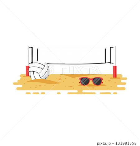 Volleyball ball and sunglasses on sandy beach volleyball court vector illustration summer sport equipment 131991358