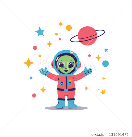 Alien astronaut character with colorful stars and planet background vector illustration Alien astronaut character with colorful stars and planet background vector illustration 131991475