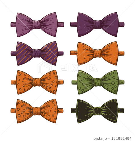Colorful vintage bow ties collection with purple orange green tones vector illustration 131991494