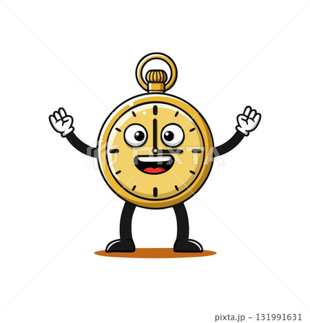 Pocket watch cartoon character smiling and waving with gold color vector illustration 131991631