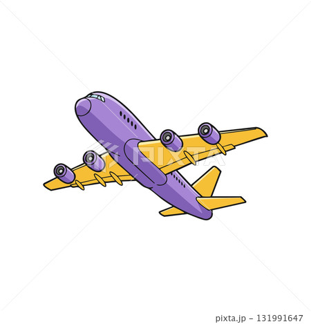 Airplane vector illustration with purple fuselage and yellow wings flying upward Airplane vector illustration with purple fuselage and yellow wings flying upward 131991647