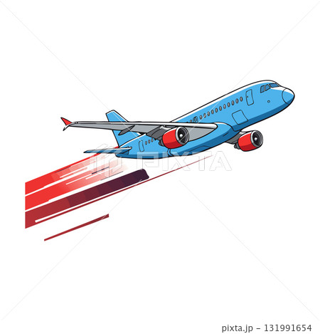 Blue airplane flying with red jet stream vector illustration transport travel design 131991654