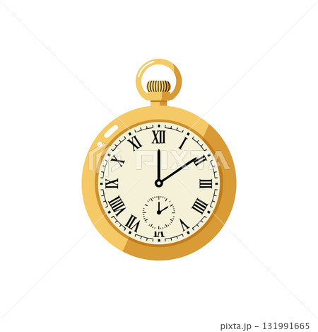 Vintage gold pocket watch with roman numerals and classic time display vector illustration Vintage gold pocket watch with roman numerals and classic time display vector illustration 131991665