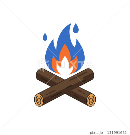 Campfire with blue and orange flames and brown logs vector illustration Campfire with blue and orange flames and brown logs vector illustration 131991681