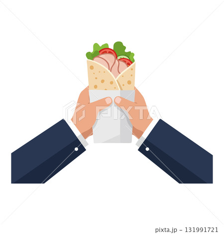 Hands Holding Fresh Wrap Sandwich with Lettuce and Tomato Vector Illustration Hands Holding Fresh Wrap Sandwich with Lettuce and Tomato Vector Illustration 131991721
