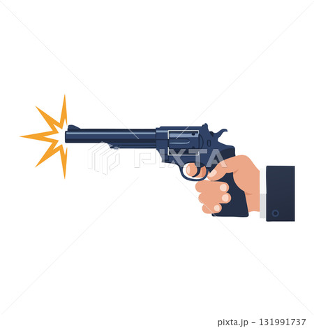 Revolver pistol firing with hand holding gun vector illustration design Revolver pistol firing with hand holding gun vector illustration design 131991737