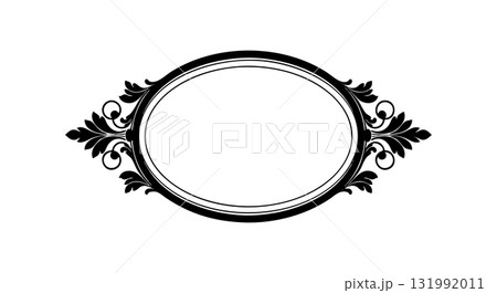 Ornate vintage oval frame with floral decorative elements vector illustration 131992011