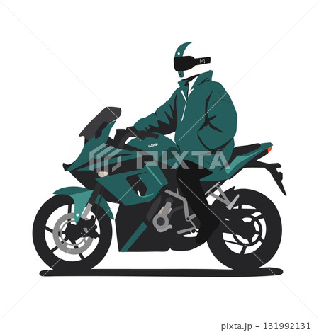 Motorcyclist riding sport motorcycle in teal gear and helmet vector illustration Motorcyclist riding sport motorcycle in teal gear and helmet vector illustration 131992131