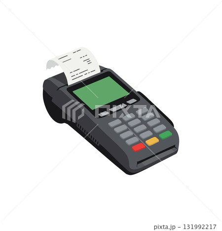 Payment Terminal with Receipt Printing Electronic Card Reader Device Vector Illustration 131992217