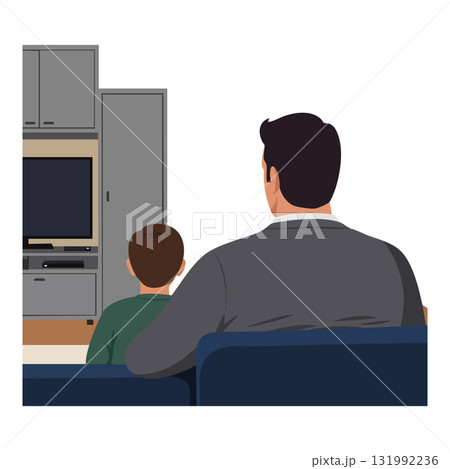 Father and son watching television together in living room vector illustration Father and son watching television together in living room vector illustration 131992236