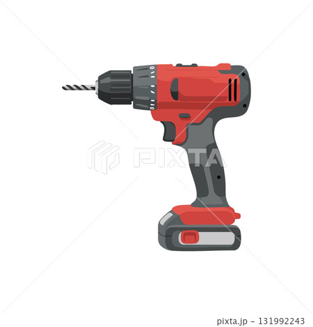 Cordless Electric Drill Power Tool Red and Black Handheld Design Vector Illustration 131992243