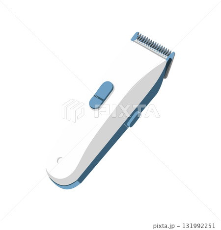 Electric hair clipper grooming tool in white and blue vector illustration for personal care use 131992251
