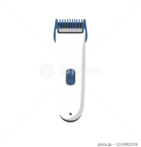 Electric hair clipper grooming tool in white and blue vector illustration for personal care 131992259