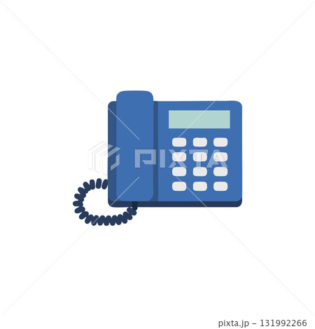 Office desk telephone with blue handset and keypad vector illustration 131992266