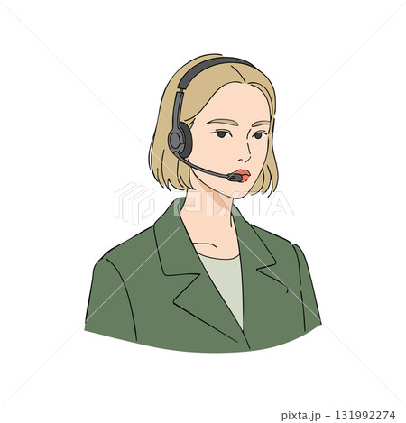 Female customer service representative with headset in green jacket vector illustration 131992274