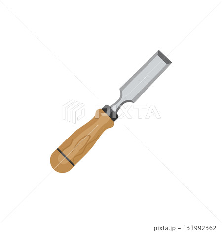 Woodworking chisel tool with wooden handle and metal blade vector illustration 131992362