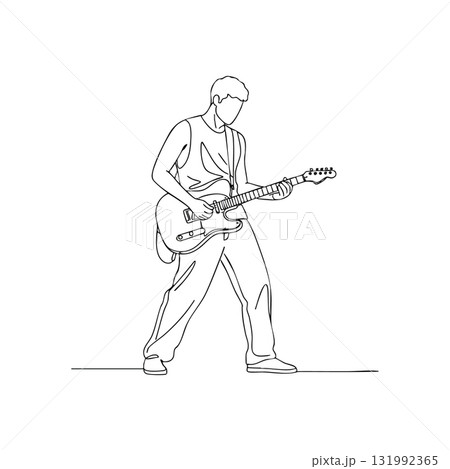 Guitar player performing live music in continuous line art style vector illustration Guitar player performing live music in continuous line art style vector illustration 131992365