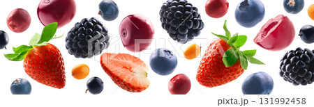 Many different berries in the form of a frame on a white background Many different berries in the form of a frame on a white background 131992458
