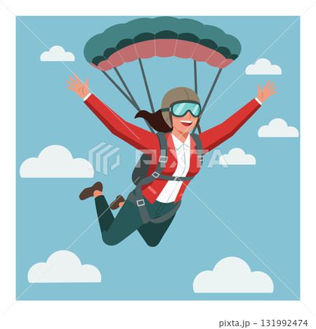 Woman skydiving with parachute in blue sky and clouds vector illustration Woman skydiving with parachute in blue sky and clouds vector illustration 131992474
