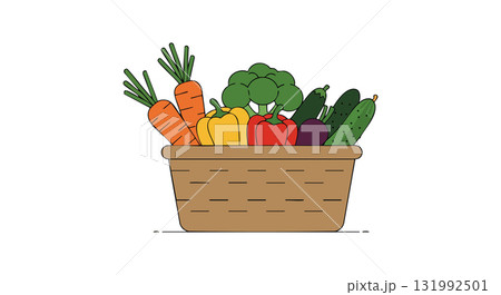 Basket with colorful fresh vegetables including carrots broccoli peppers and cucumbers vector illustration 131992501