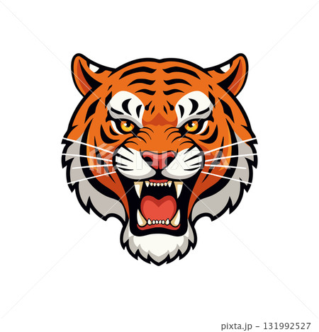 Tiger head roaring animal wild cat fierce predator vector illustration design 131992527