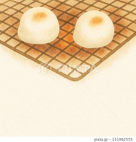 お餅シリーズ:餅を焼く網のトップ型構図 お餅シリーズ:餅を焼く網のトップ型構図 131992555