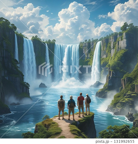 滝を眺める観光客 131992655
