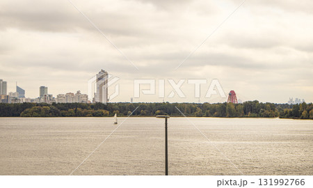 Zhivopisny Bridge view from Stroginsky Bay Moscow panoramic water and city 131992766