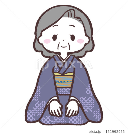 正座する着物姿のシニア女性のイラスト 131992933