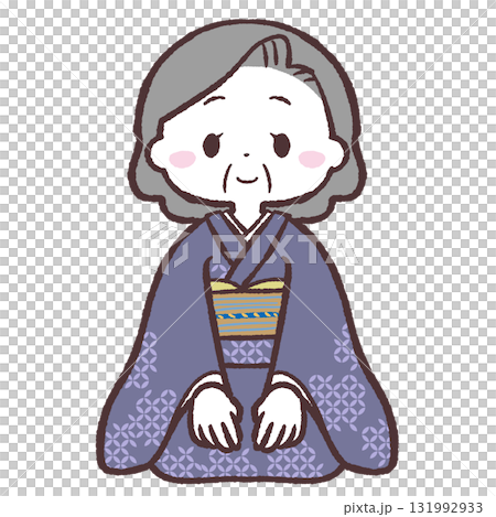 正座する着物姿のシニア女性のイラスト 131992933