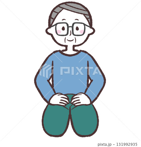 正座するシニア男性のイラスト 131992935