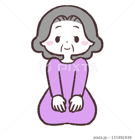 正座するシニア女性のイラスト 131992936