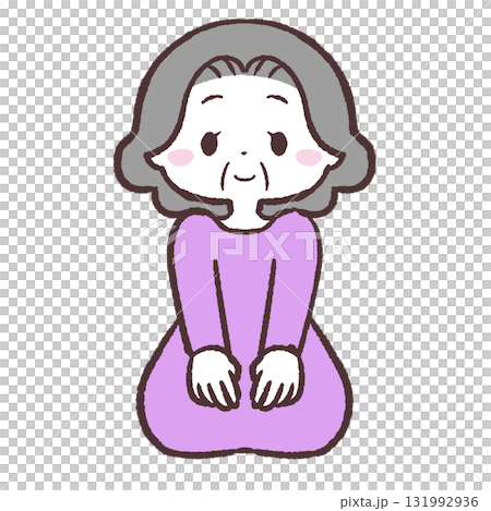 正座するシニア女性のイラスト 131992936