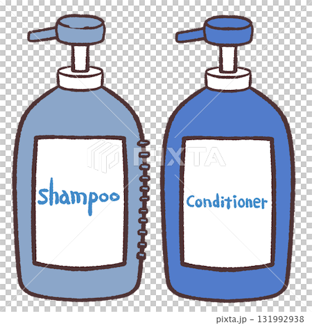 Shampoo and conditioner bottle set in blue Shampoo and conditioner bottle set in blue 131992938