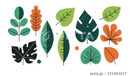 Various Green and Orange Leaves Vector Illustration in Flat Design Style Various Green and Orange Leaves Vector Illustration in Flat Design Style 131993017