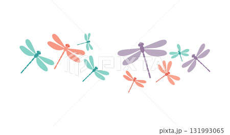 Colorful dragonflies in flight vector illustration with pastel shades and simple design 131993065